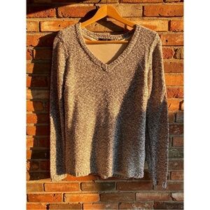 Cream & Silver V-Neck Women's Sweater with mini sequins